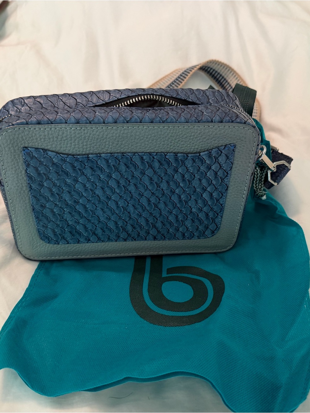 Bonbonite Textured Blue Zip  Crossbody with dust bag